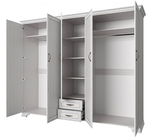 Пятистворчатый шкаф для одежды с зеркалом Тиффани 5DG2S Z крем вудлайн Пятистворчатый шкаф для одежды с зеркалом Тиффани 5DG2S Z крем вудлайн