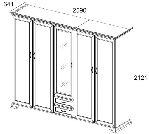 Пятистворчатый шкаф для одежды с зеркалом Тиффани 5DG2S Z крем вудлайн Пятистворчатый шкаф для одежды с зеркалом Тиффани 5DG2S Z крем вудлайн